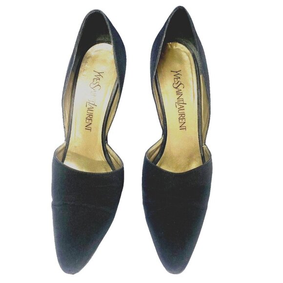 YVES SAINT LAURENT Women Pumps Size 7 Black D'orsay Pointy Toe Heels Career Work - Picture 4 of 16